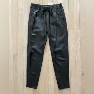 Vince lambskin black leather drawstring pants